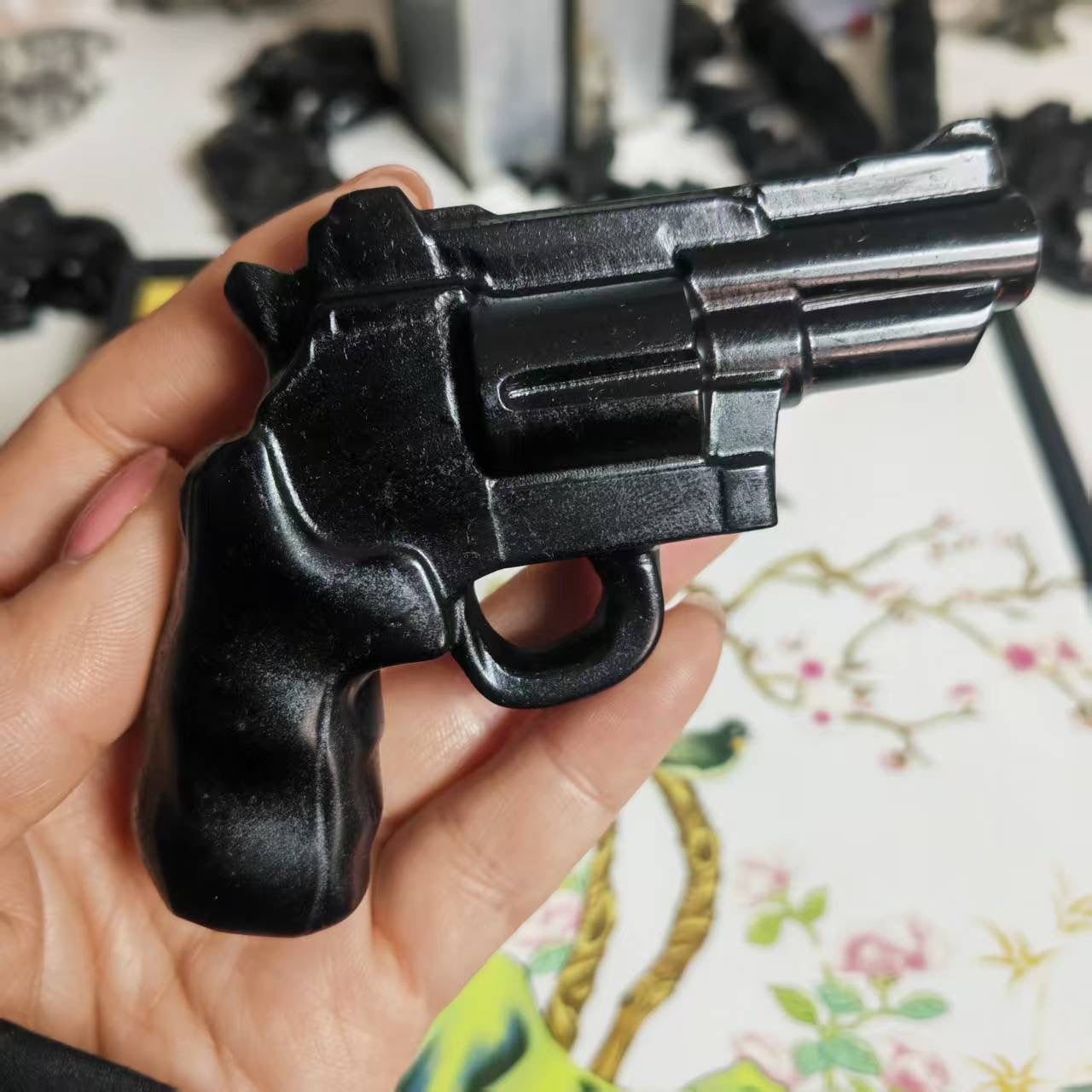 90mm Hand Carved Black Obsidian Gun