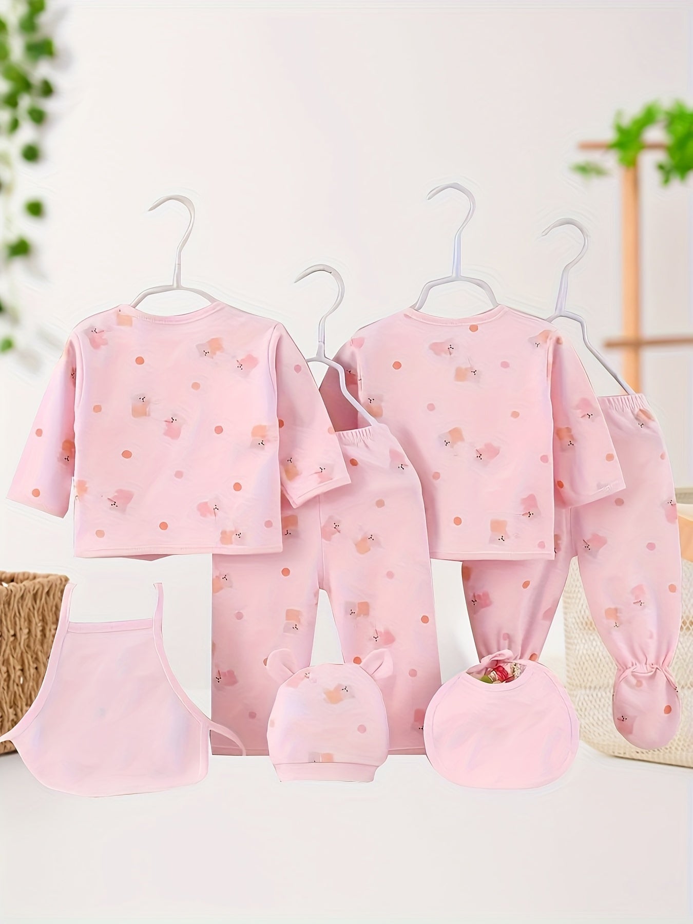 All-Year Comfy & Cute Baby Girl's 7-Piece Cotton Set: Lovely Bear & Rabbit Cartoons, Easy Care, Versatile Wear