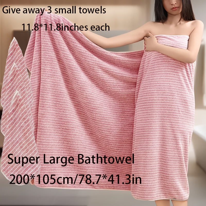 4pcs Set, Extra Large 41.34x78.74inch Star Striped Towel with 1pc, - Includes 3pcs 11.81*11.81inch Square Towels, Strong Absorbency Coral Fiber, Quick-Dry, Non-Shedding, Durable - Perfect for Home, Beach, Outdoor - Ideal Holiday Gift, Towel | Modern Towel