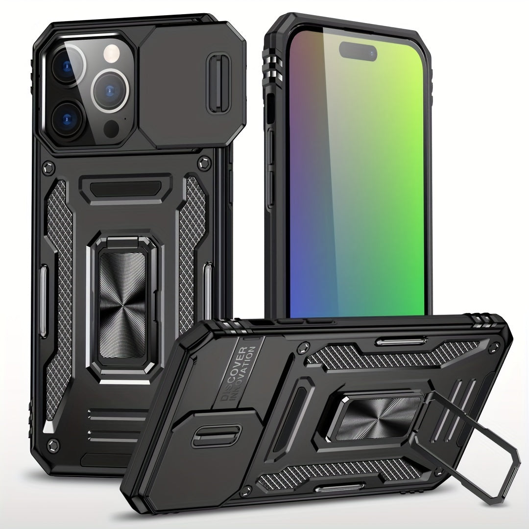 Military Grade Anti-drop Phone Case For IPhone 11 12 13 14 15 Pro Max 14 15 Plus Back Cover Case PC + TPU With Camera Protection Ring KickSt