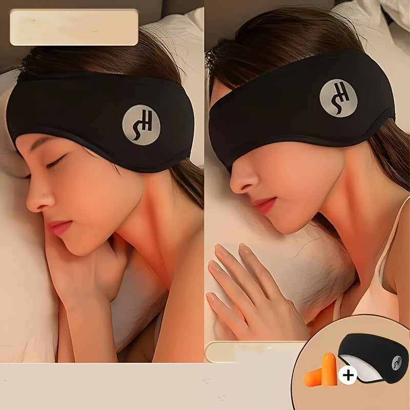 Noise-Canceling Sleep Mask with Ear Muffs | Adjustable, Comfortable Cotton Eye Cover for Restful Sleep & Travel | Noise Isolation | Solid Color Black | Ideal for Peaceful Slumber