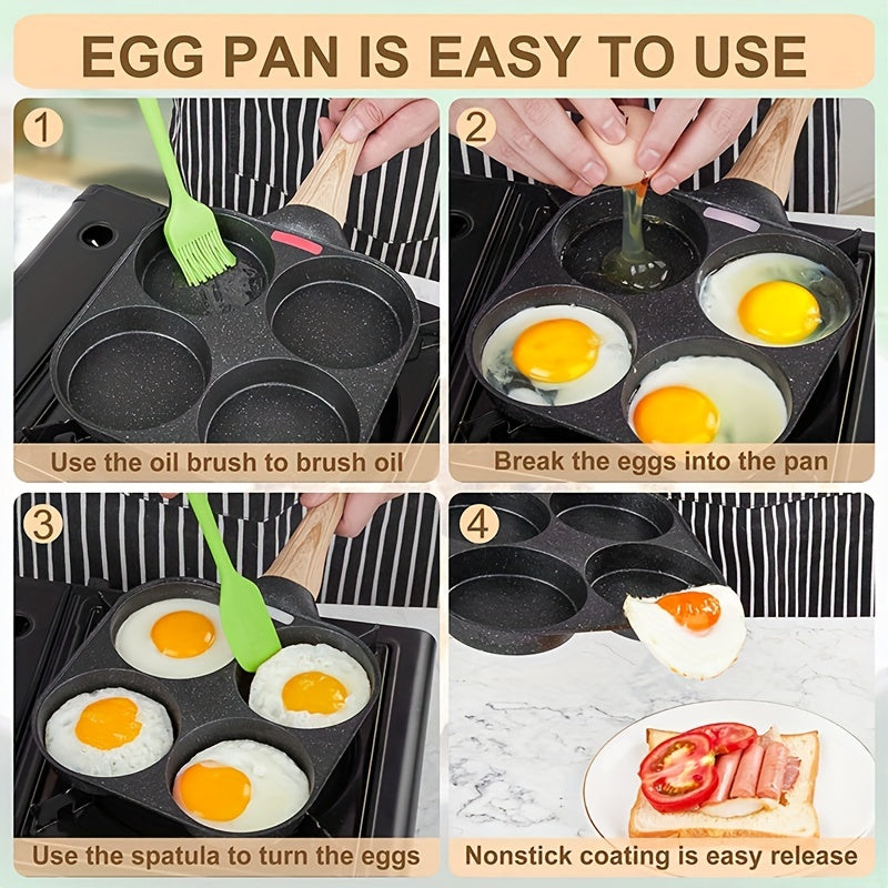 4-in-1 Non-Stick Mung Bean Stone Egg Frying Pan with Cast Iron Handle, Smooth Surface Compatible, Hand Wash Only, Kitchen Cooking Tool