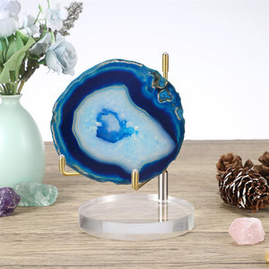 Clear Acrylic Display Stand Holder with Adjustable Metal Arms, Gold Plates Display Stand Easel for Plate Geodes Fossils Minerals Crystals