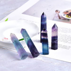 Natural Crystal Colored fluorite Point Healing Stone Hexagonal Prisms 40-80mm Obelisk Wand Treatment Stone DIY Gift 1PC