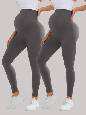 [Tummy Control Leggings] 2pcs High Waist Tummy Control Maternity Leggings - Breathable Softness Butt Lifting Thigh Slimmer