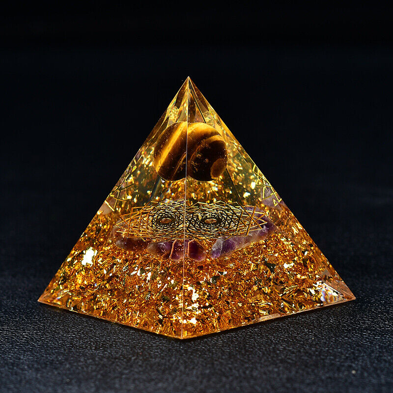 Tiger Eye Sphere Orgone Pyramid EMF Protection Quartz Reiki Meditation Orgonite