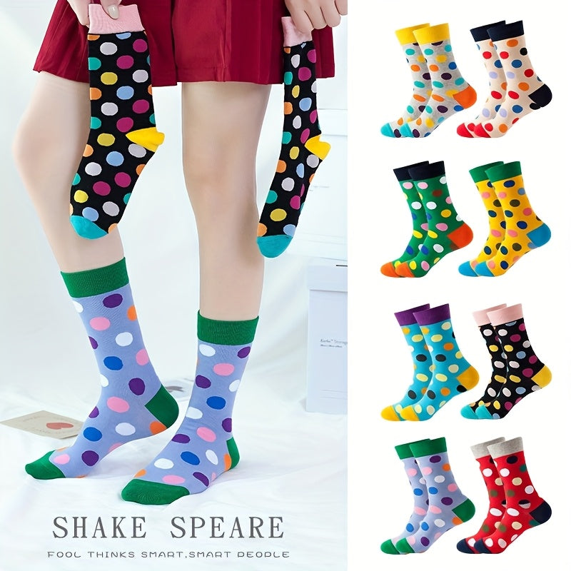 8 Pairs Of 8-color Polka Dot Mid Tube Trendy Socks For Women In All Seasons, European And American Ins Trendy Brand Men'S Long Socks For Couples