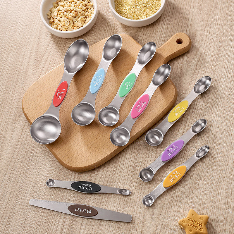 9pcs Stainless Steel Magnetic Measuring Spoons - Dual Sided for Liquid and Dry Ingredients - Fits in Spice Jars - Perfect for Measuring Accu