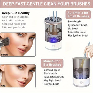 USB-Powered Electric Makeup Brush Cleaner & Dryer – Automatic Spinning Design with Heating Function, Transparent Cylinder for Easy Visibilit