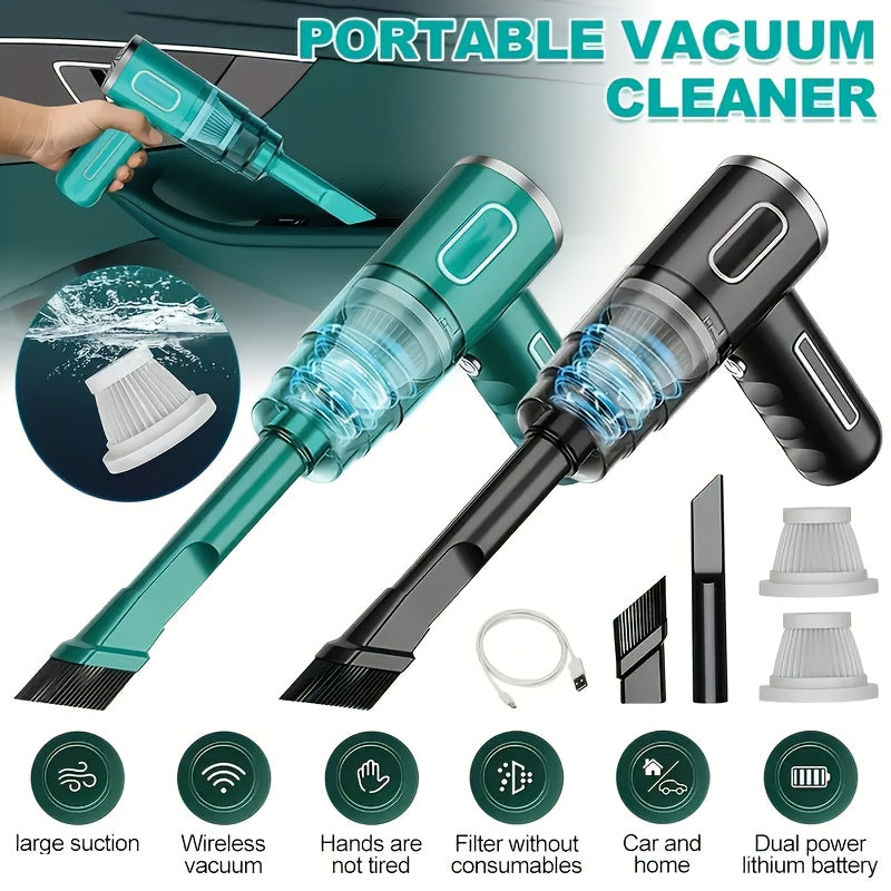QUICAI Portable Car Vacuum Cleaner - Rechargeable, Handheld, Wireless Dust Catcher with Cyclone Suction Technology, USB Charging, Rubber Bod