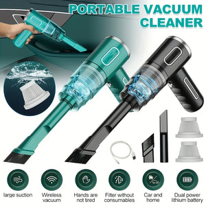 QUICAI Portable Car Vacuum Cleaner - Rechargeable, Handheld, Wireless Dust Catcher with Cyclone Suction Technology, USB Charging, Rubber Bod