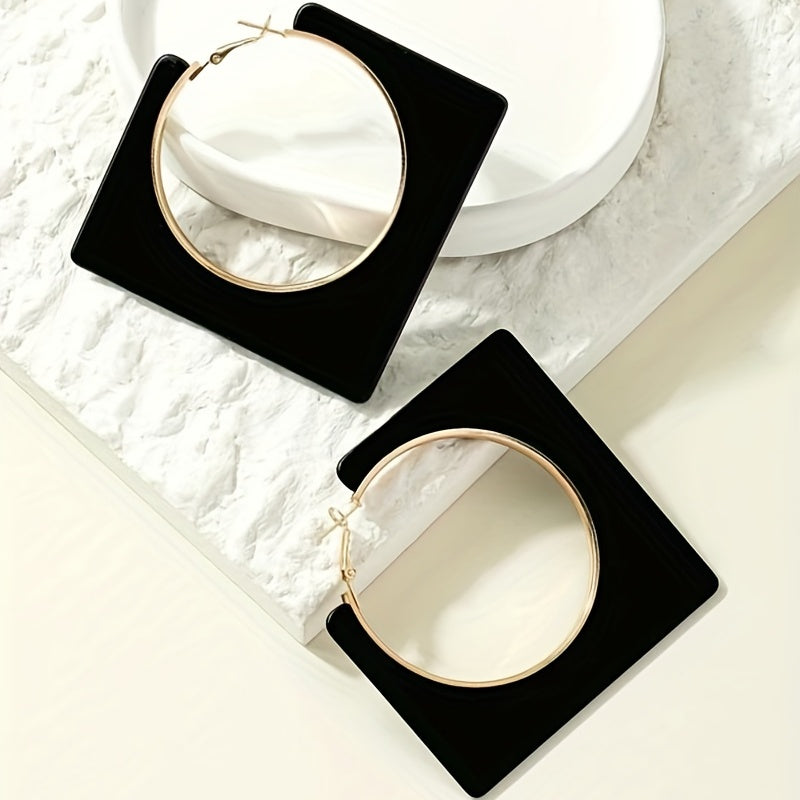 Black Rhombus Shape Hollow Round Pattern Dangle Earrings Sexy Simple Style Daily Wear Accessories