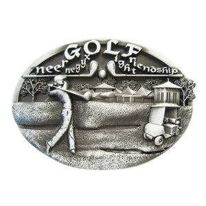 Western Zinc alloy Leather Belt Buckle Silver Plated Golf Theme Shape Pattern US Local Shipping