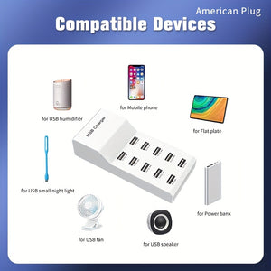 USB Multi-port Charger 5V2.4A 10-port Mobile Phone Fast Charging Socket Multi-function Universal Fast Adapter,USB Wall Charger 10-Port USB C