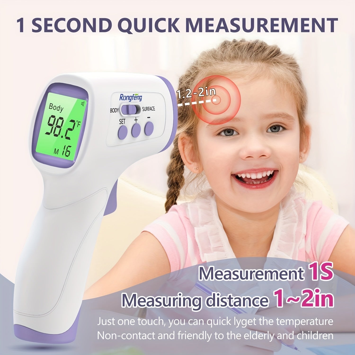 No-Touch Forehead Thermometer For Adults And Kids, Digital Thermometer With Fever Alarm, 3 Backlit And 32 Memories Fast Accurate Results, Easy For All Ages, Basal Thermometer