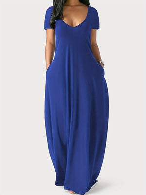 Elegant & Versatile Maxi Dress - Short Sleeve, Pockets, Mid-Elasticity for Women, Ideal for Spring to Fall