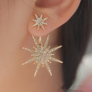 Sparkling Stud Earrings Ear Jacket Zinc Alloy Jewelry Delicate Six-pointed Star Design Embellished With Rhinestones Bohemian Luxury Style