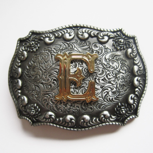 Western Men‘s Zinc alloy Leather Belt Buckle Cowboy Letter E shape Pattern US Local Shipping