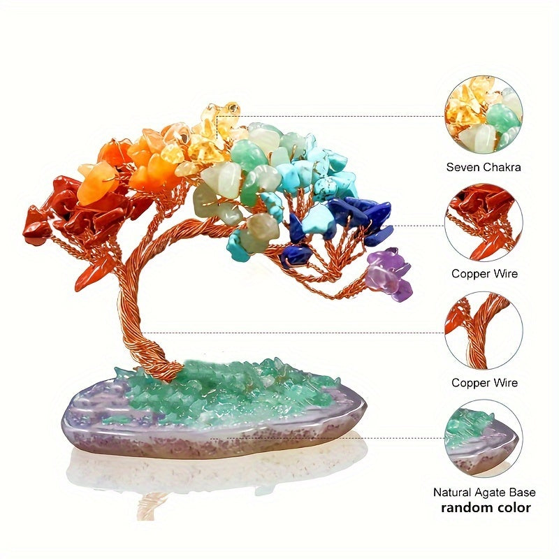 1pc Natural Reiki Crystal 7 Chakra Good Luck Money Tree Crystal Tree With Agate Base - Meditation Spiritual Decor For Good Luck Wealth & Pro