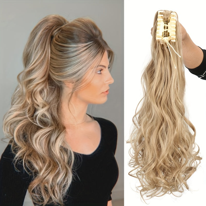 Long Wavy Ponytail Extensions - 22 Inch Claw Clip In Synthetic Hair Piece for Women and Girls - Add Volume and Style to Your Hair Hair Acces