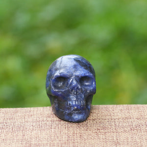 2'' Blue Vein Stone Skull Rock Specimen Healing Reiki Hand Carved Figurine Altar