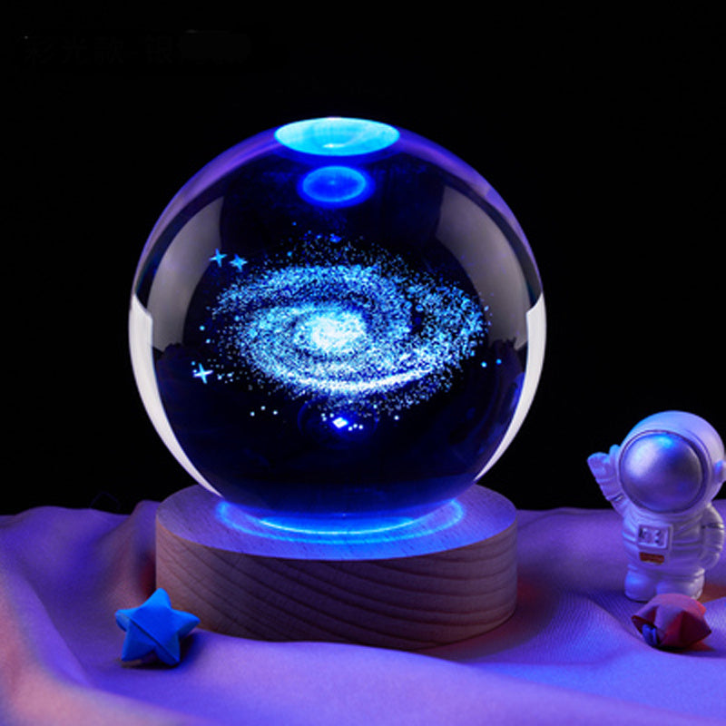 1pc Galaxy 3D Engraved Crystal Ball Night Light Ornament, For Boys Girls Friends Classmates Birthday Gift Creative Room Cosmic Glass Ball Ho