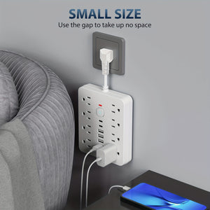 14-in-1 Power Strip with Surge Protection and One-Touch Control Switch - 4 Spacious AC Outlets with 6 USB Ports (including 2 Type-C) - Wall-