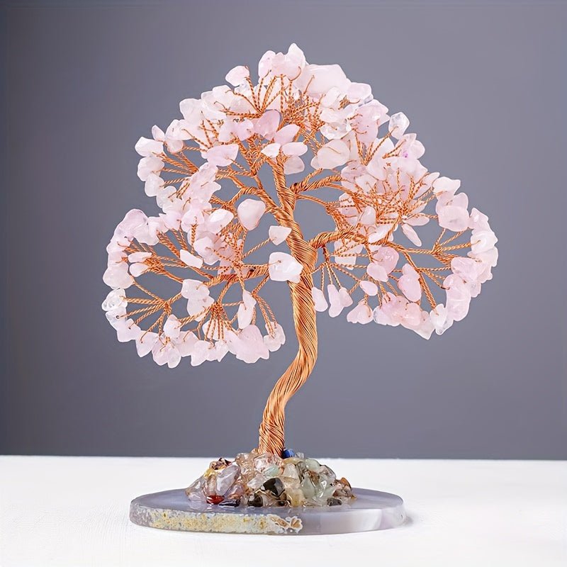 Natural Crystal Chips, Agate Base, Money Tree, Hand-woven Small Ornaments, Office Desktop Crystal Money Tree.