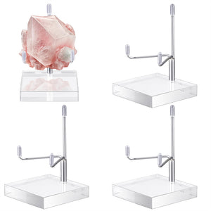 4 Pcs Adjustable Metal Arm Display Stand Easel with Acrylic Base Rock Display Easel Holder Acrylic Easel Crystal Display Stand Clear Plate Stand for Geodes Mineral Agate