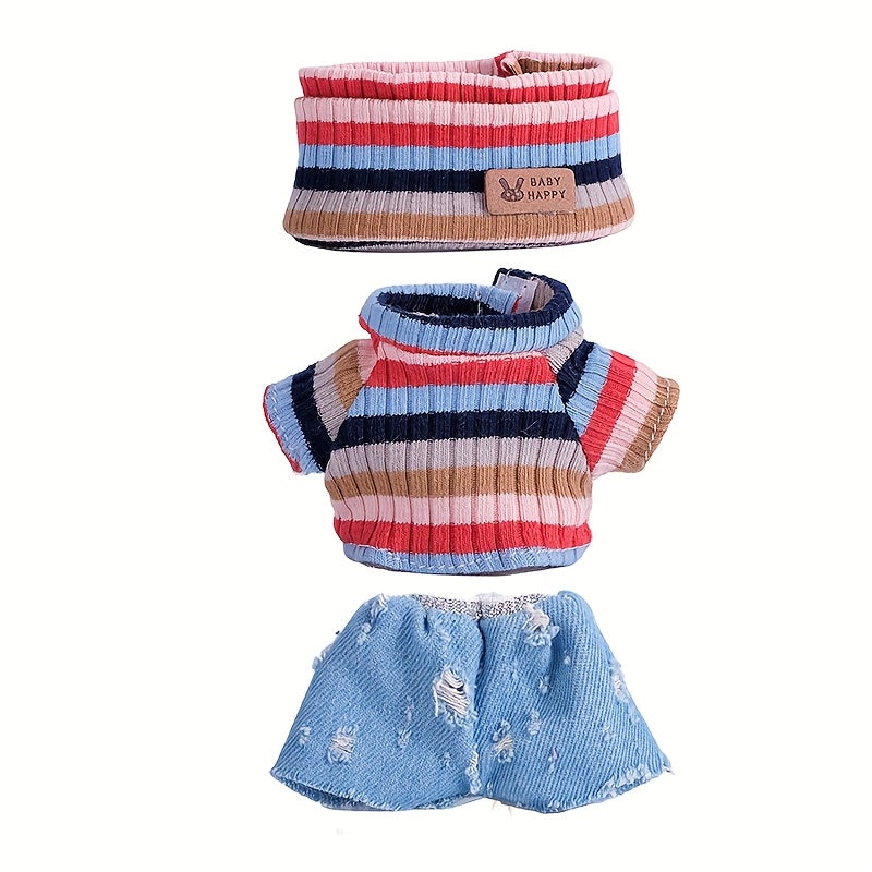 17cm Labubu Doll Clothes For With 3 Outfits - Stylish Fisherman Hat & Sweaters & Pants Or Skirt Set For 17cm Dolls, Adorable BuLabu Accessories For Play & Display (Not Included Shoes & Doll)