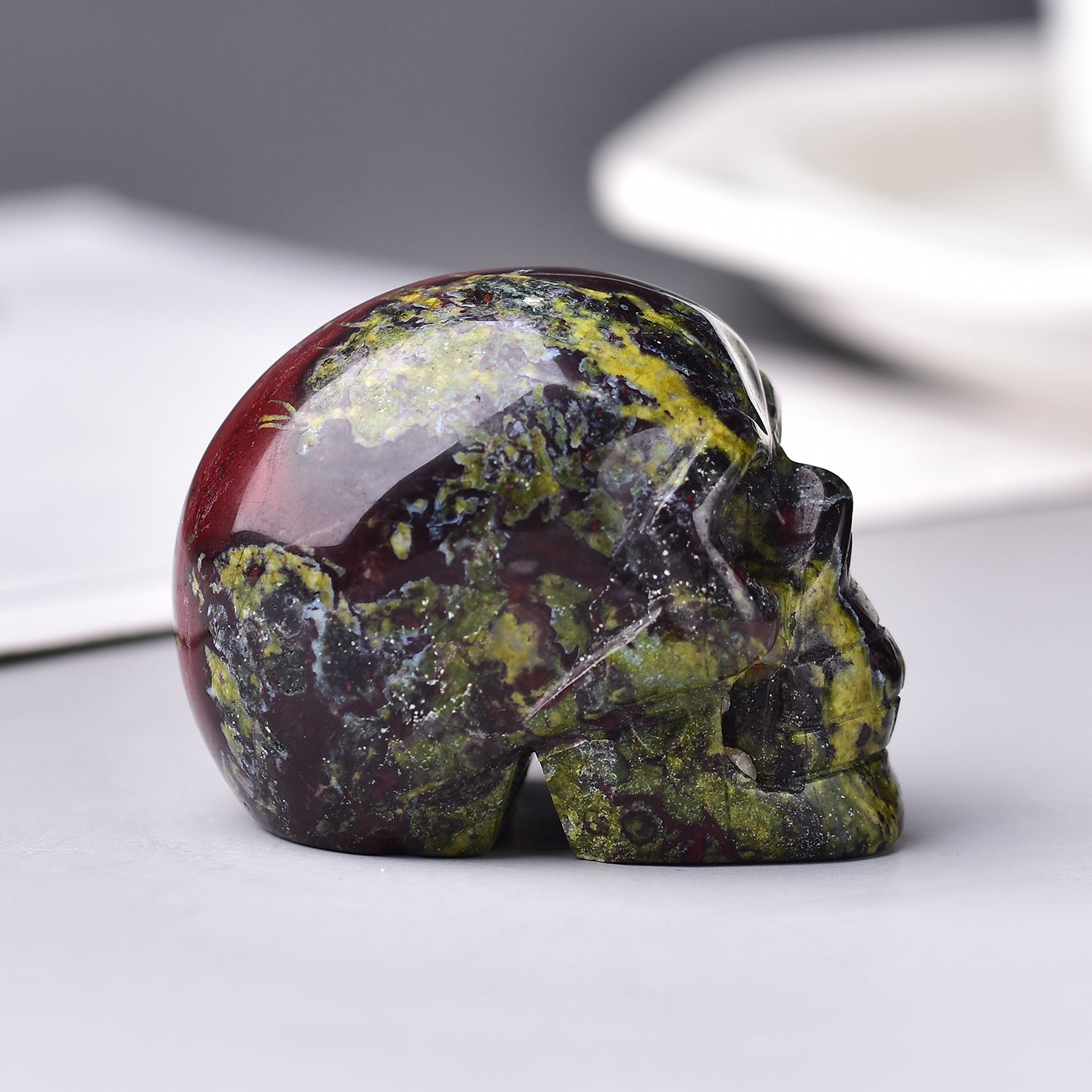 2.03'' Natural Dragon Blood Stone Quartz Reiki Skull Head Crystal Healing Decor