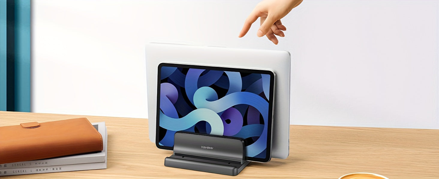 VAYDEER Dual-Slot Adjustable Vertical Laptop Stand Made Of Premium ABS Plastic 3 In 1 Design Space-Saving For All MacBook, Chromebook, Surfa