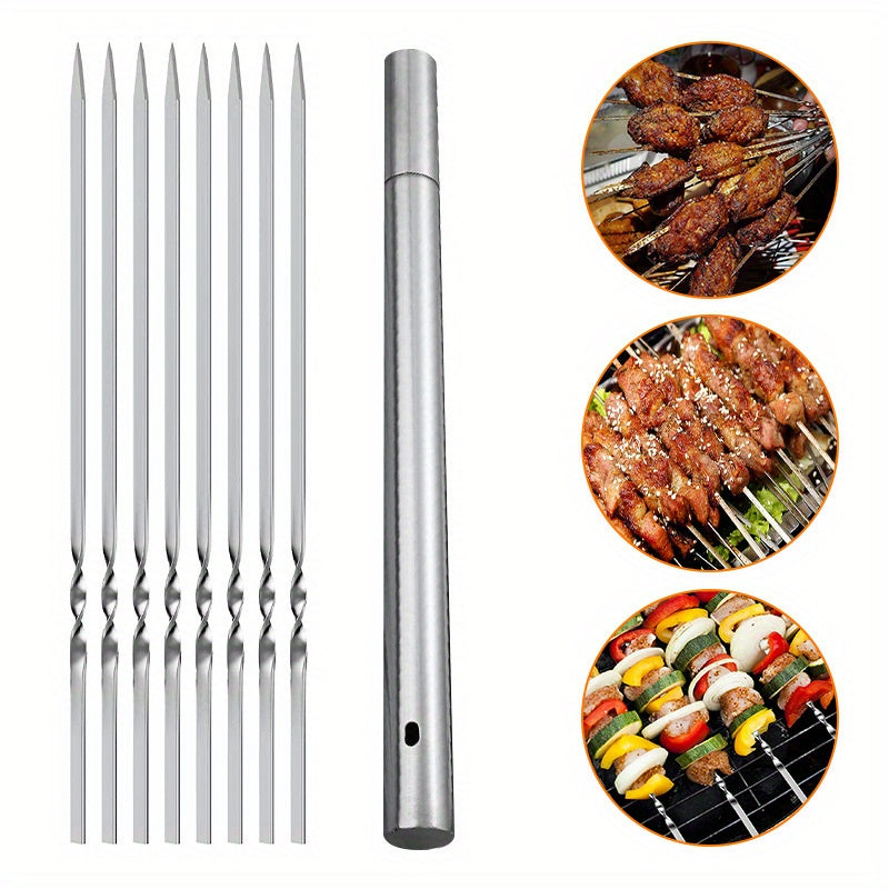 30/50pcs Reusable Barbecue Meat Skewers & 1 Tube Storage For Barbecue, Perfect For Outdoor CampingPicnic BBQ, Stickers For Halloween Christm