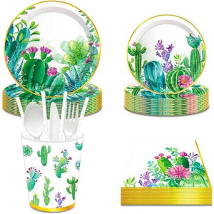 Cactus Succulent Paper Plates Floral Cactus Greenery Plants Cutlery 68PCS Set US Local Shipping