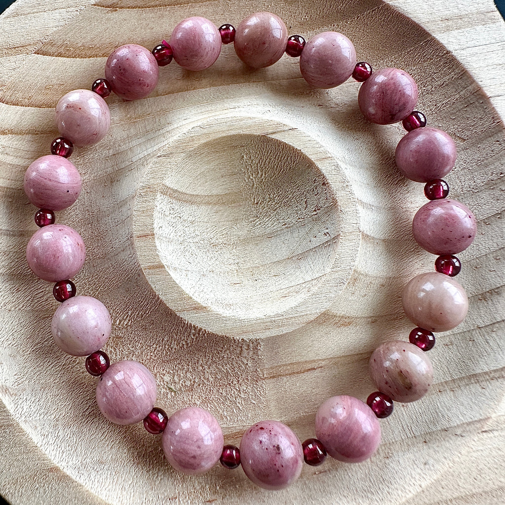 Hand Made Rhodonite with Garnet Bracelet