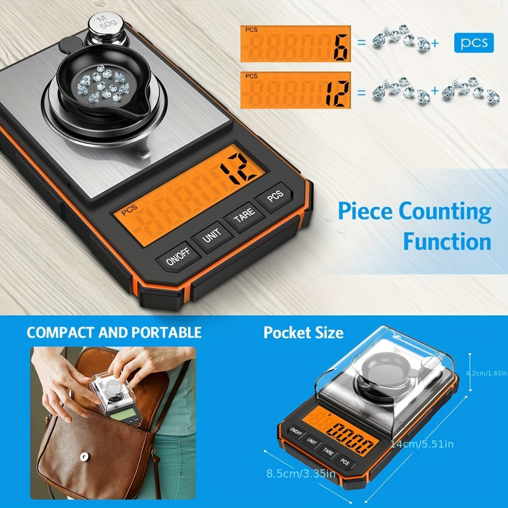 Professional 0.001g Portable Mini Digital Scale - 50g Calibration Weights Included (No Battery Needed)