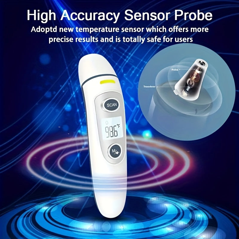 Professional Non-Contact Digital Infrared Thermometer - 1 Second Quick Detection Of Fever On Forehead And Ears With LCD Display, Battery Operated(Batteries Not Included), Ideal For Home