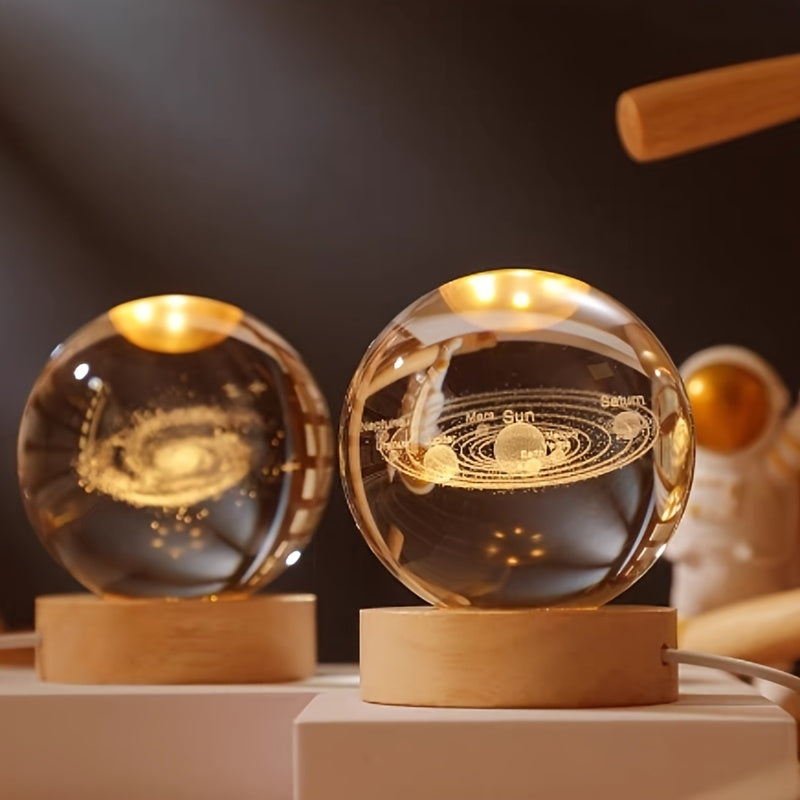 3D Galaxy Crystal Glass Ball, Natural Light Crystal Ball, Various Styles Of Crystal Ball Art Deco Creative Night Lights, It Is A Must-have Gift For Party, Independence Day, Christmas, Wedding, Birthday, New Year, Halloween