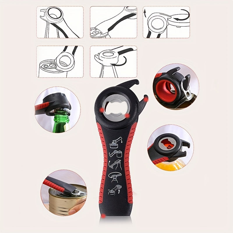 1pc, Bottle Oponer, 5in1 Multi-Function Bottle Jar Opener, Can Container Opener, Twist Anti-Slip Lid Opener Tool, Jar Opener For Weak Hands,