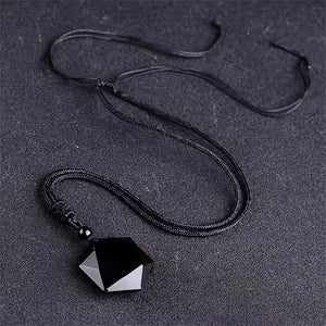 1pc Obsidian Necklace, Star Of David Pendulum Stone, Hexagon Hexagram Amulet Pendant Necklace