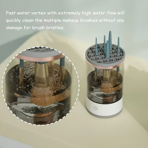 USB-Powered Electric Makeup Brush Cleaner & Dryer – Automatic Spinning Design with Heating Function, Transparent Cylinder for Easy Visibilit