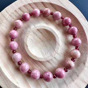 Hand Made Rhodonite with Garnet Bracelet