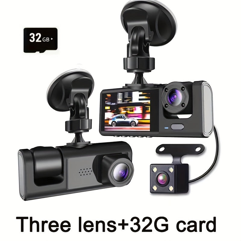 Vavupo 1080P 2&3 Channel Dash Cam for Cars - Front, Inside & Rear View with IR Night Vision, Loop Recording, Wide Angle Lens, and 5.08cm IPS Display