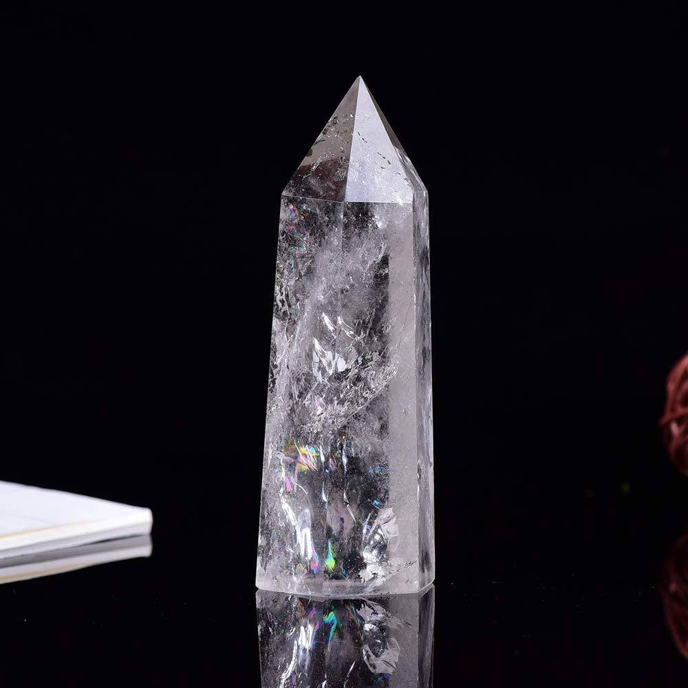 Natural Healing Clear Quartz Crystal Wand Faceted Single Point Crystal Prism Wand Natural Stones