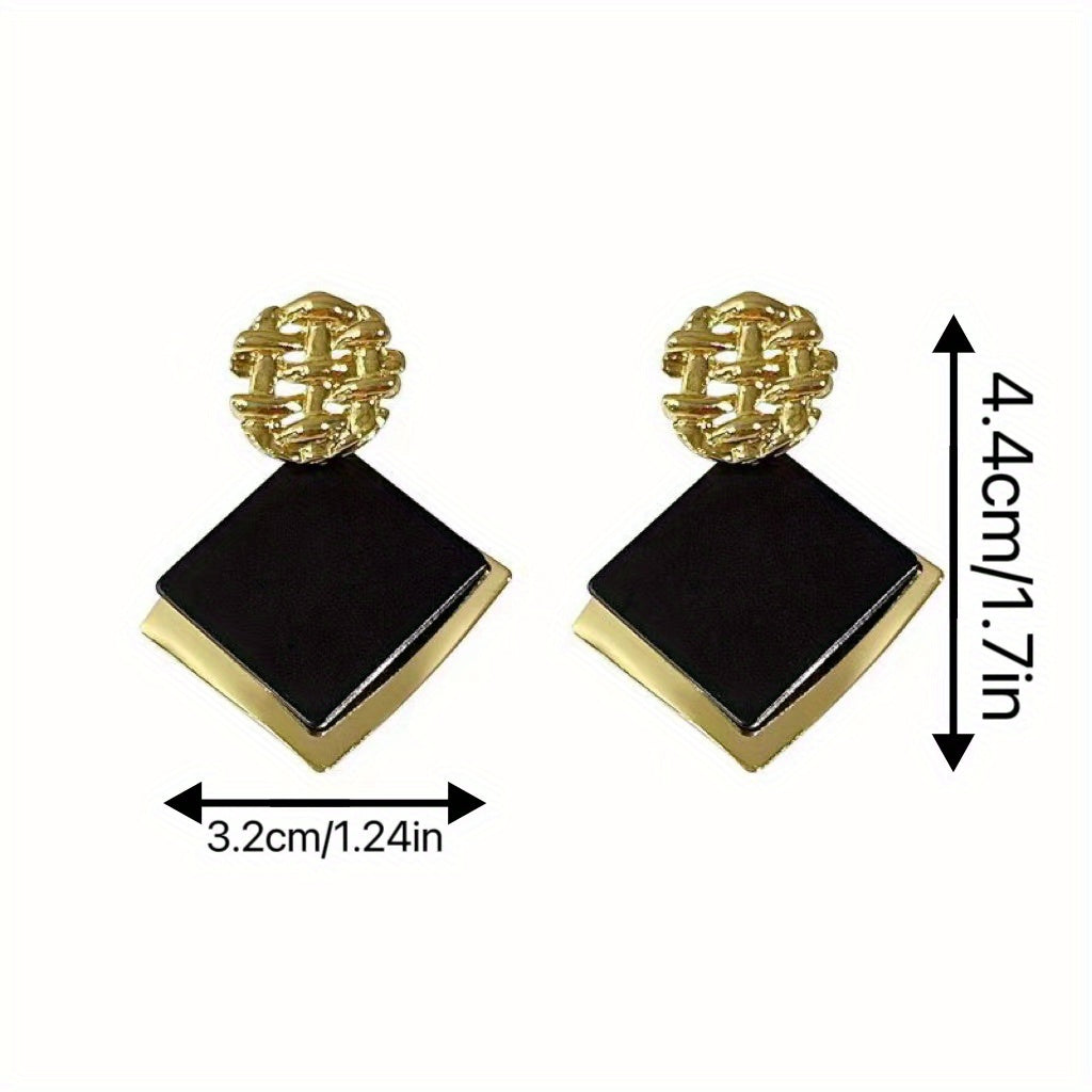 European And American Black Large Rhombus Earrings Female Personality Glossy Design Sense Exaggerated Fashion Square Exquisite Ear Jewelry