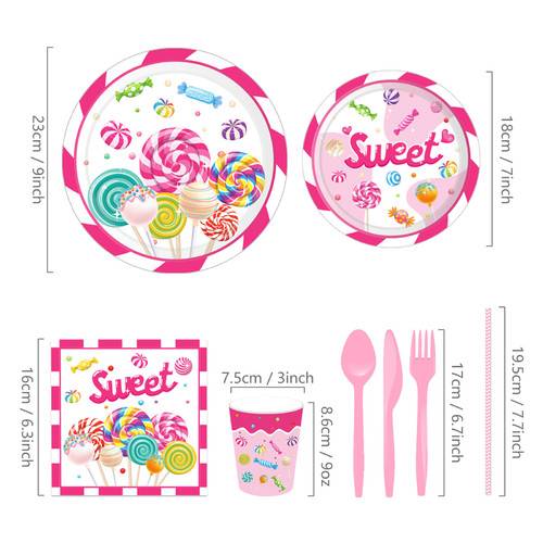 Lollipop Sweet Paper Plates Disposable Colorful Candy Party Supplies 68PCS Set US Local Shipping