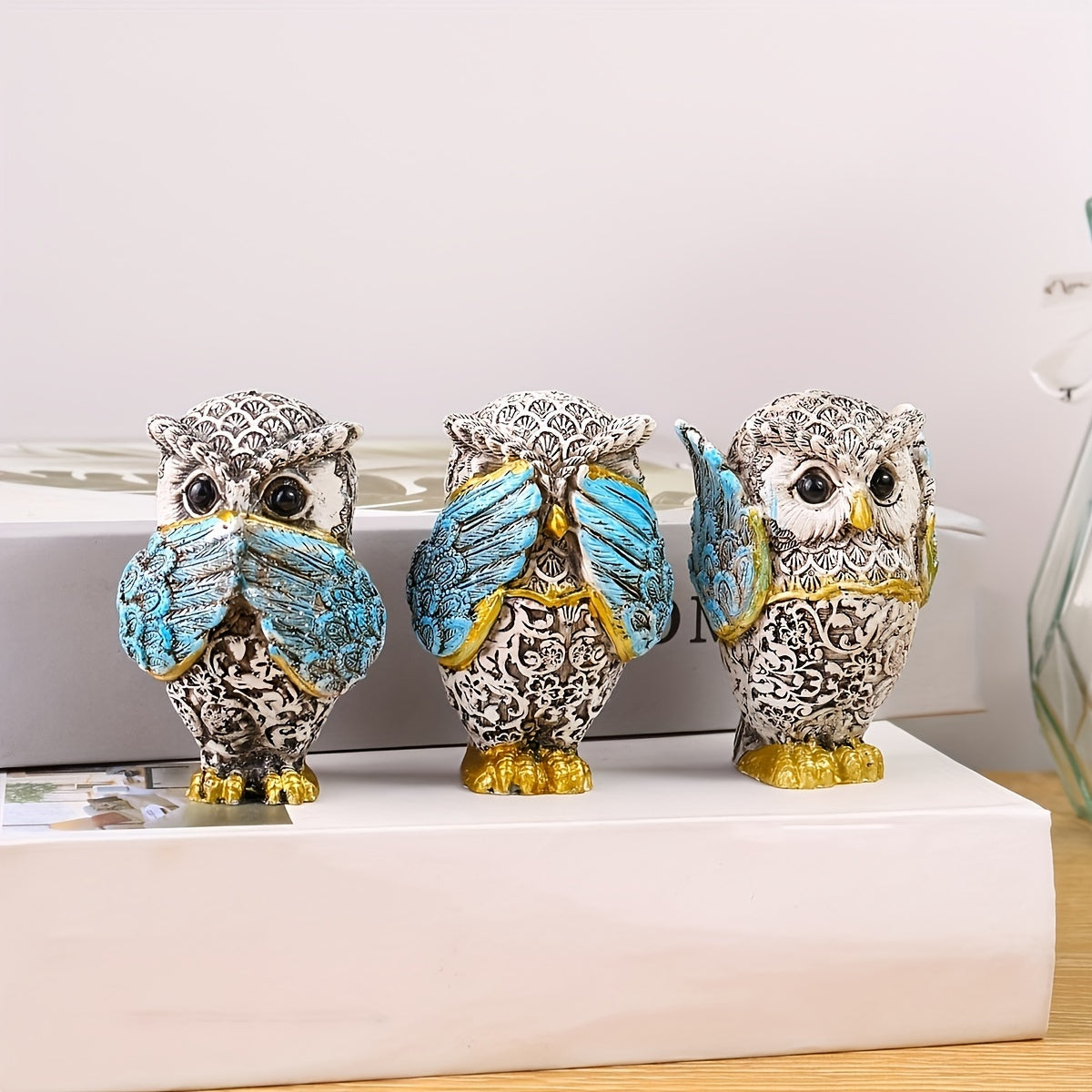 3pcs, American Retro Resin Owl, Reading Decoration Living Room Entrance Study Room Home Furnishing Model, Room Soft Decoration,Christmas Gif