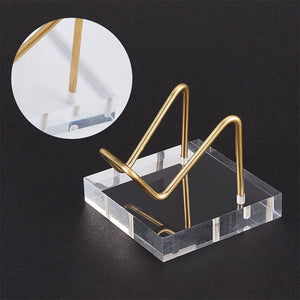 Acrylic Display Stand Gold Metal Arms Display Easel with Acrylic Base Decorative Display Pedestals Acrylic Small Mineral Crystal Display Stand for Gemstone Decor Collectibles