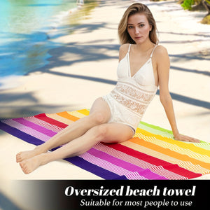 Ultra-Soft Oversized Rainbow Striped Beach Towel - Vibrant Rainbow Colors, Quick-Dry Microfiber, Strong Wrap Design for Beach & Pool Use, Beach