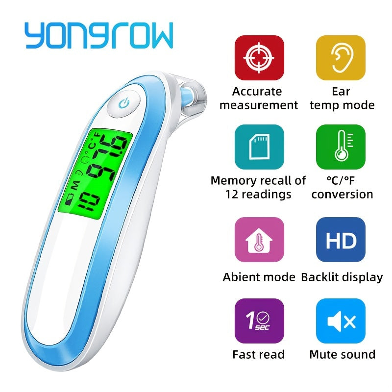 Yongrow Dual-Mode Infrared Thermometer - Forehead & Ear Temperature Readings, Digital Display, Battery Operated (Batteries Not Included) - Available in 5 Colors